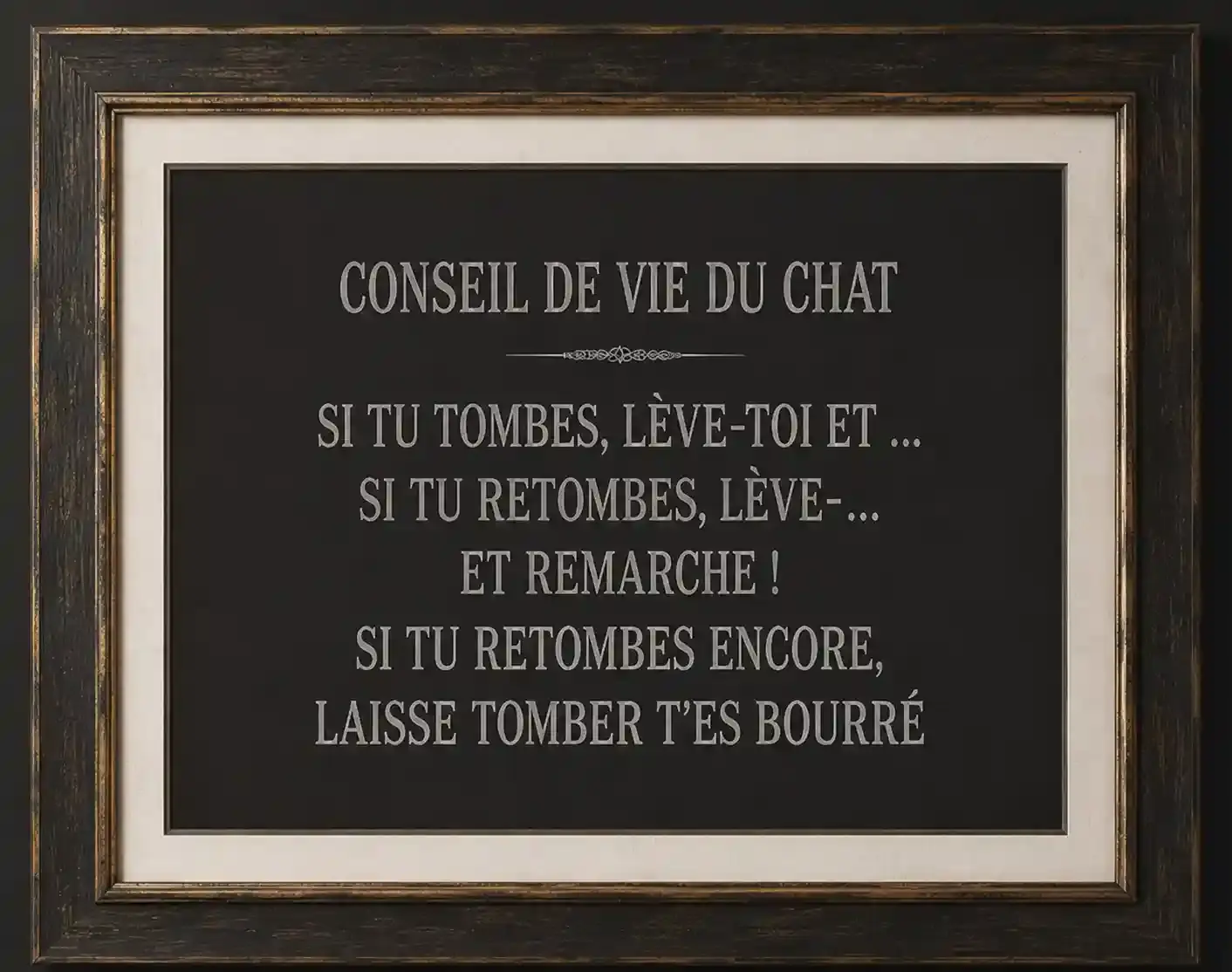 CONSEIL DE VIE DU CHAT
SI TU TOMBES, LÈVE-TOI ET ...
SI TU RETOMBES, LÈVE-...
ET